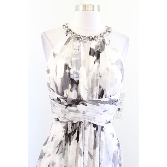 NWT Eliza J Ivory Gray Floral Print Tiered Halter Evening Formal Maxi Dress Sz 6 - Picture 6 of 10